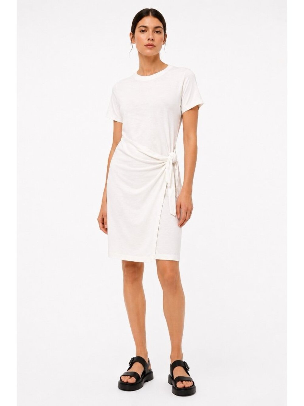 Vince short sleeve tie waist faux wrap t shirt dress white LARGE casual minimal
